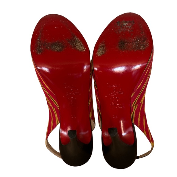 CHRISTIAN LOUBOUTIN Numero No Prive Red Fabric Slingback Heels 38 7 7.5 - Picture 8 of 12
